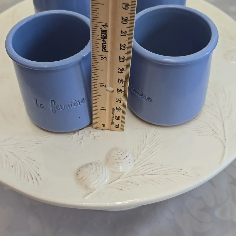 Set Of 4 La Fermiere Yogurt Terrracotta Pots Perwinkle Blue